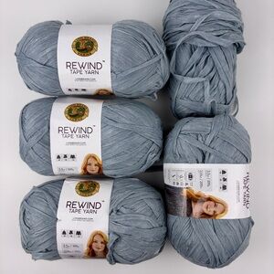 Lion Brand Rewind Tape Yarn Marbles Blue Grey Lot Of 4.5 Skeins Ribbon Yarn